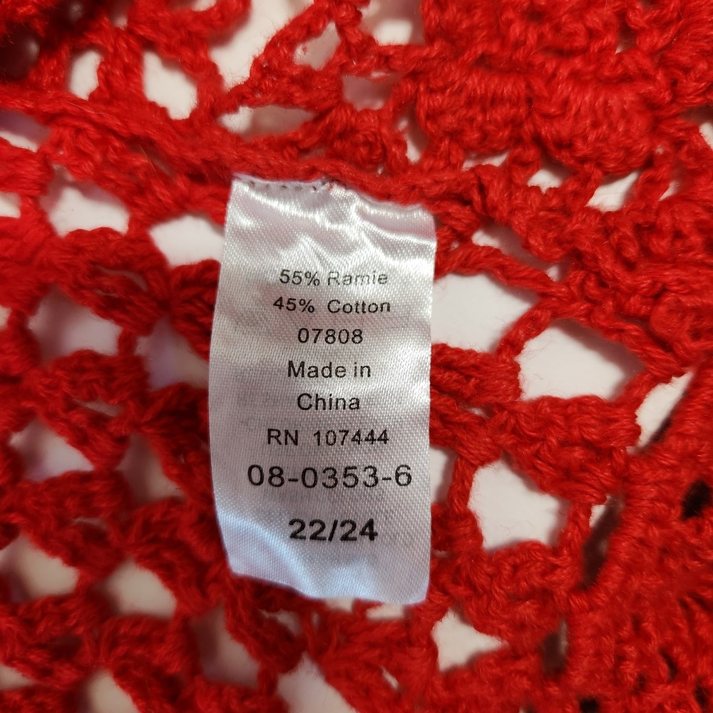 Red Floral Crochet Cardigan Sz 22/24 Boho Whimsigoth Kimono Open Front Festival - Picture 5 of 13
